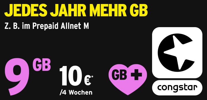 Neu: GB+ jetzt auch bei den congstar Prepaid Tarifen