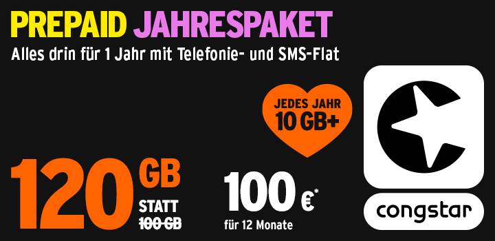  NEU: Das congstar Jahrespaket mit 100 GB + 20 GB Extra zum Start