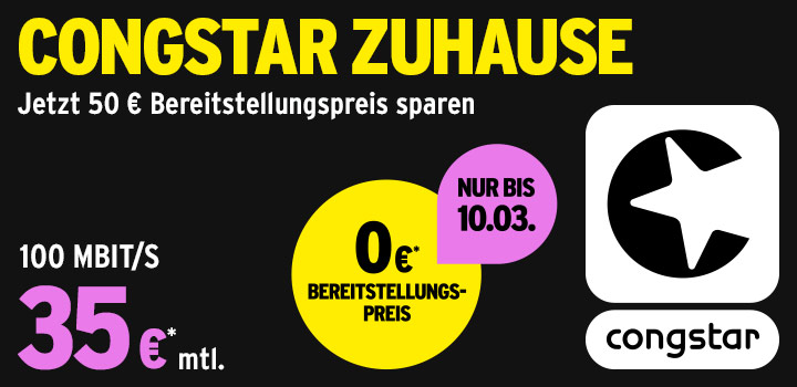 congstar Zuhause: 50  Bereitstellungspreis sparen