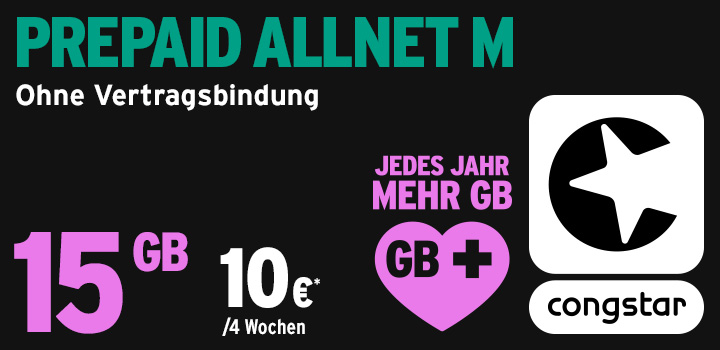 congstar Prepaid Allnet Flat M jetzt mit 15 GB