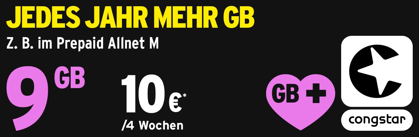 Neu: GB+ jetzt auch bei den congstar Prepaid Tarifen