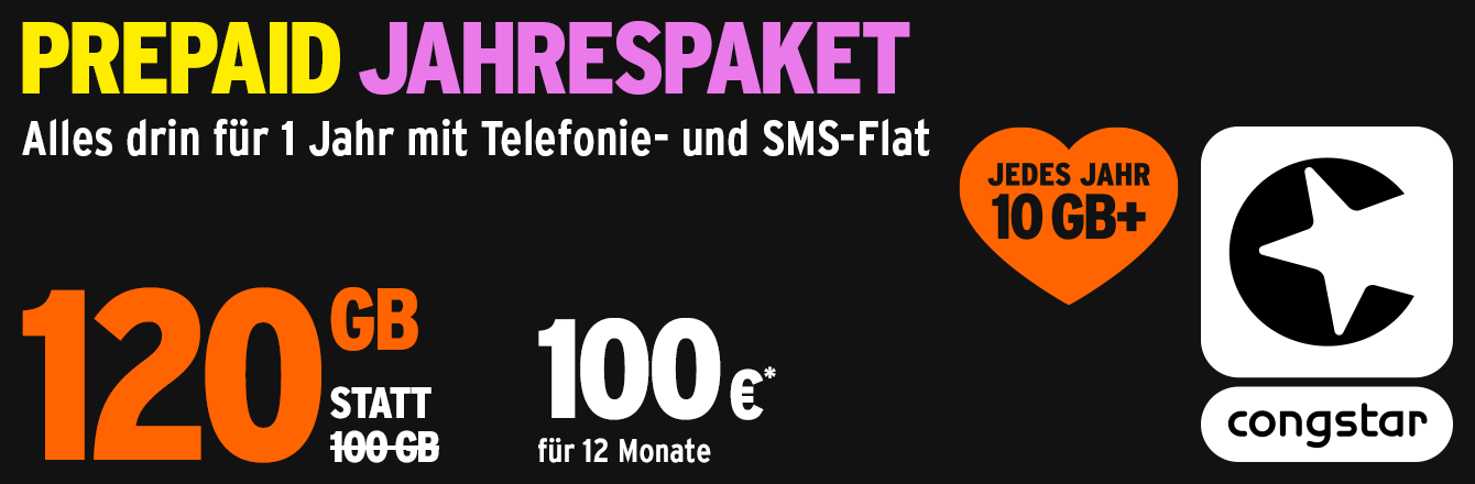  NEU: Das congstar Jahrespaket mit 100 GB + 20 GB Extra zum Start