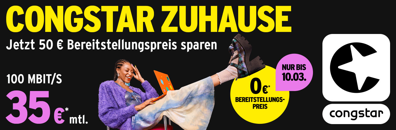 congstar Zuhause: 50  Bereitstellungspreis sparen