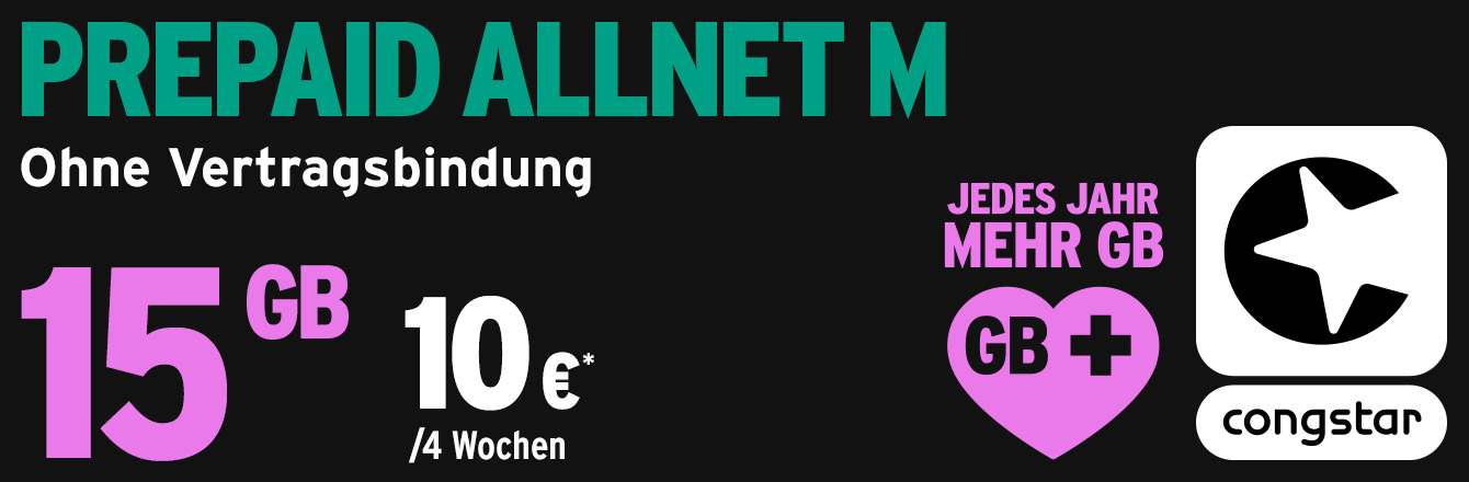 congstar Prepaid Allnet Flat M jetzt mit 15 GB